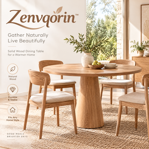 Zenvqorin™ Classic Round Wood Dining Table — design overview