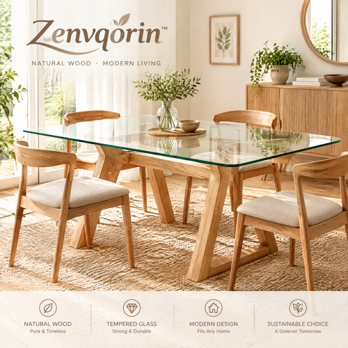Zenvqorin™ Tempered Glass Top Dining Table — design overview