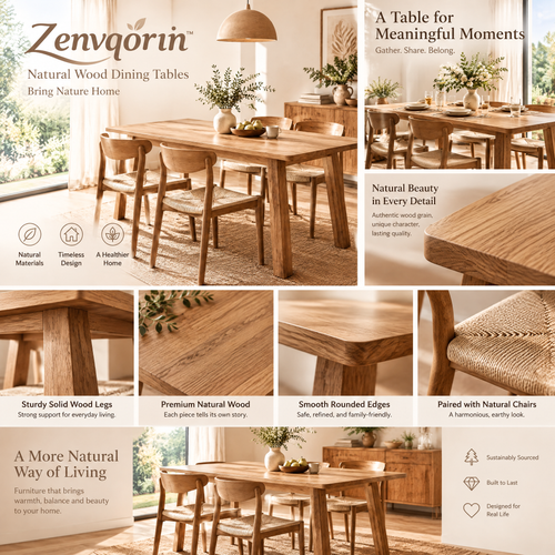 Zenvqorin™ Round Pedestal Dining Table with Natural Finish — features and proportions